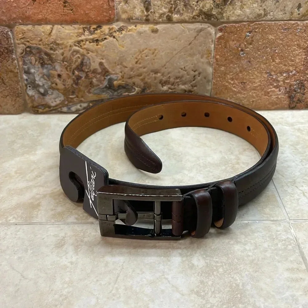 Tulliani Belt Size 34 Italian Calfskin Leather 4522 Dark Brown